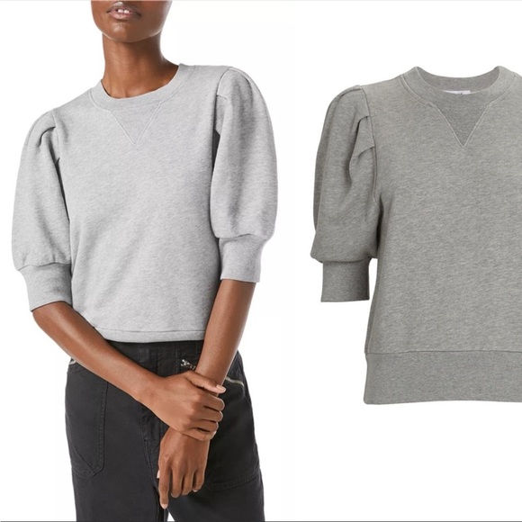 Frame Denim Tops - Frame Shirred Short Sleeve Sweatshirt in Gris Heather Size Small